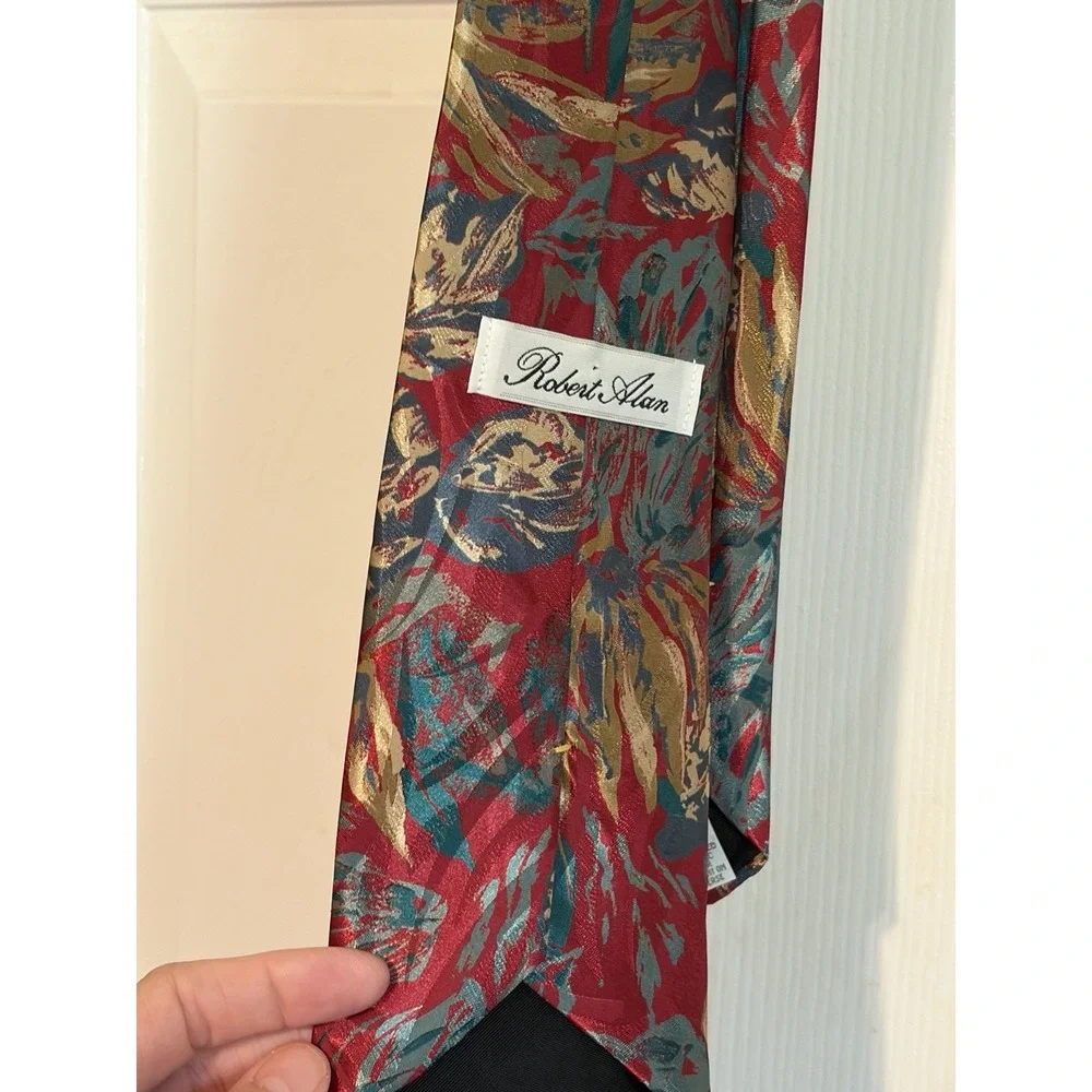 Multicolored Neck Tie, Red Turquoise Gold, Men's Designer Neck Tie Robert Alan